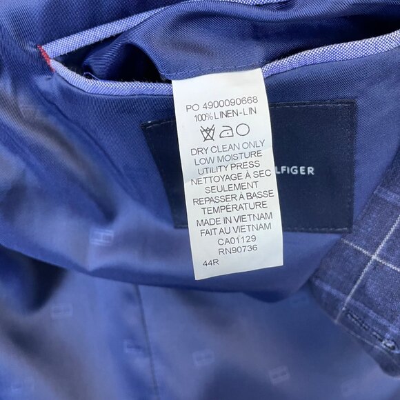 Tommy Hilfiger Mens Navy Plaid Blazer Two-Button Suit Jacket Size 44R - Picture 5 of 11